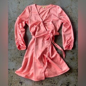 Gianni Bini Coral with Slight Shimmer Wrap Cocktail Dress Size 6